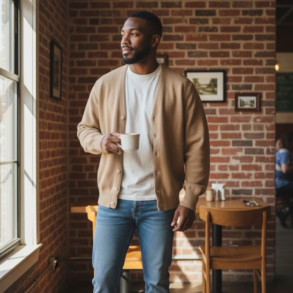 Vintage Men's Golf Sweater Cardigan Tan Beige Pebble Beach California Size XL